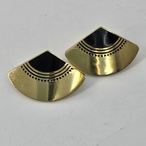 laurel burch egyptian fun fan gilded goldtone black pierced earrings signed